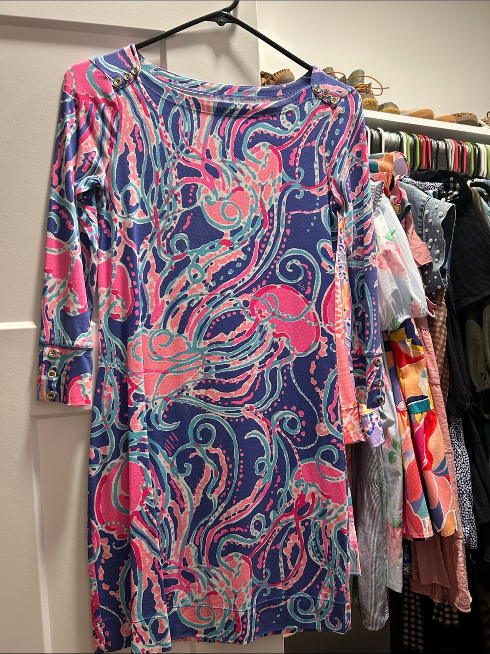 Lilly Pulitzer Pink, Navy & Aqua Swirl Boatneck Dress